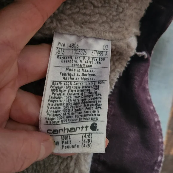 Carhartt Y2K Purple Brown Heavy Hooded Chore Utility Coat RN 14806 Size Small - Picture 13 of 14